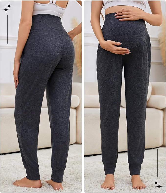 3 Pack Women's Maternity Sweatpants Over The Belly Pregnancy Jogger Pants Stretchy Maternity Pants with Pockets
