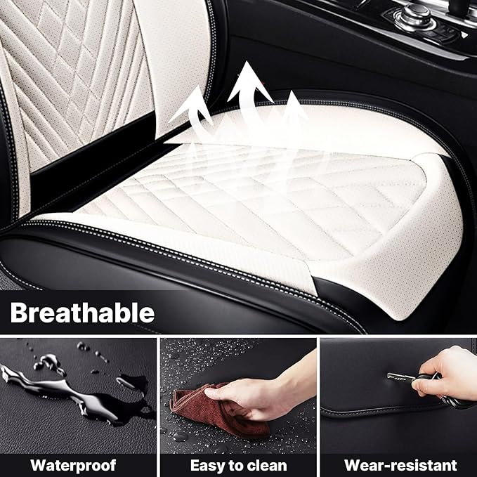 Car Seat Covers,Waterproof Faux Leather Automotive Comfortable Seat Covers Full Set for Cars SUV Truck Sedan,Universal Anti-Slip Seat Protector Breathable Seat Cover (5 Seat,Black&White)