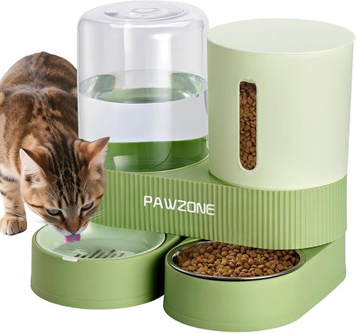 2 Pack Automatic Cat Feeder Stainless Steel Water Dispenser Gravity Food Feeder by Pawzone