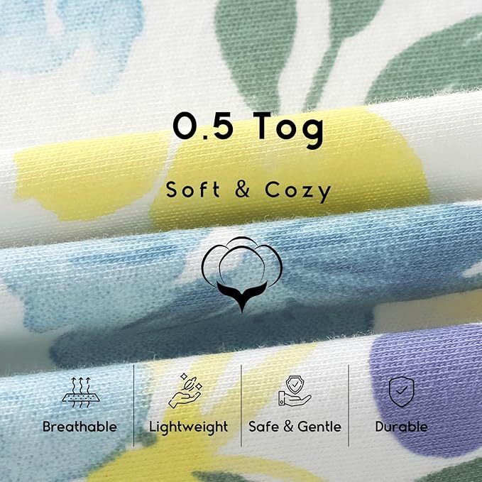 Yoofoss Baby Sleep Sack 0-6 Months 0.5 Tog Wearable Blanket for Baby, 3 Pack 100% Organic Cotton Infant Toddler Sleeping Sack 2-Way Zipper Lightweight Sleep Sack