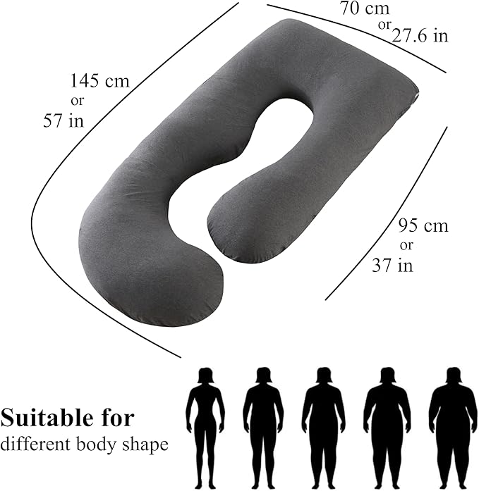 Pregnancy Pillow, Full Body Maternity Pillow 57 inch, with Removable Washable Cover - Sleep Support for Legs, Back, Neck, Shoulder, HIPS, Belly for Pregnent Women, Velvet Cover(Dark Grey)