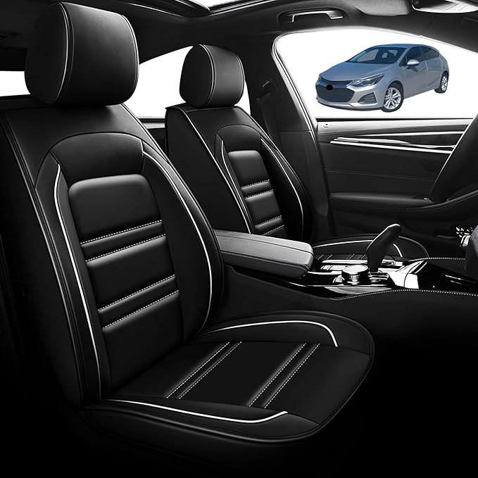 Seat Cover for Cruze 2011-2019 | Car Seat Covers Front Seats, Waterproof Seat Protectors, Automotive Front Seat Covers (Front Seat, Black&White Line)