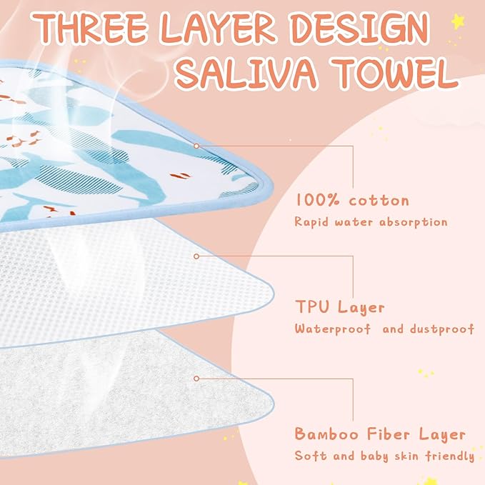 Newwiee 5 Pcs Large Towel Bib Toddler for Baby Toddler Cloth Bib Soft Pullover Baby Absorbent Full Coverage Drooling Feeding