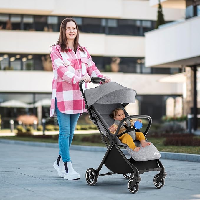 INFANS Ultra-Compact Fold Airplane Ready Travel Stroller, One-Hand Gravity Fold Near Flat Recline Seat, Foldable Toddler Stroller for Infant 0-36 Month