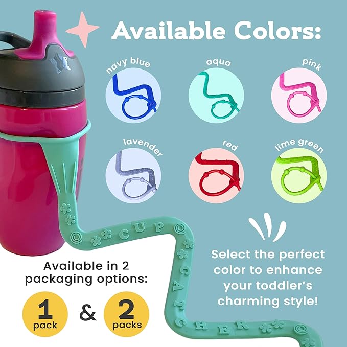 Brilli Baby Cup Catcher Patented Safety Tether Strap, Attach Sippy Cups, Bottles, Pacifiers & More to Stroller, High Chair, Car Seat, Made in USA, Food Grade, Dishwasher Safe (Navy & Lime)