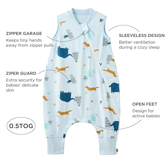 Duomiaomiao 2 Pack 0.5 TOG Toddler Sleep Sack 36-48 Months 100% Cotton Lightweight Baby Sleep Sack with Feet, Breathable Comfy Toddler Wearable Blanket
