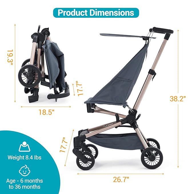 Lightweight Baby Travel Stroller – Compact & Airplane-Friendly Design, One-Hand Fold, 8.4 Lbs Carbon Fiber Frame, Breathable Fabric, Overhead Luggage Compatible, Perfect Infant & Toddler Stroller,Blue
