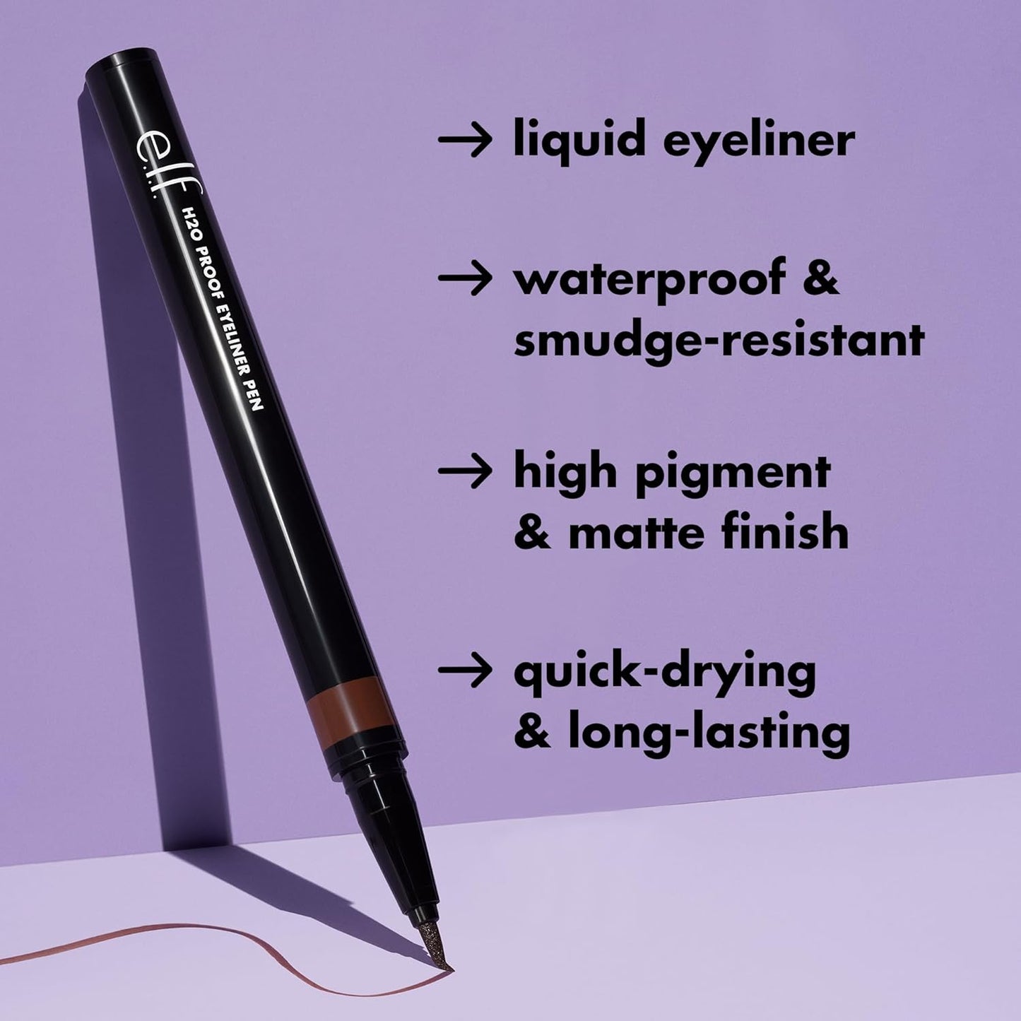 e.l.f. H2O Proof Eyeliner Pen, Felt Tip, Waterproof, Long-Lasting, High-Pigmented Liner For Bold Looks, Vegan & Cruelty-Free, Deep Brown