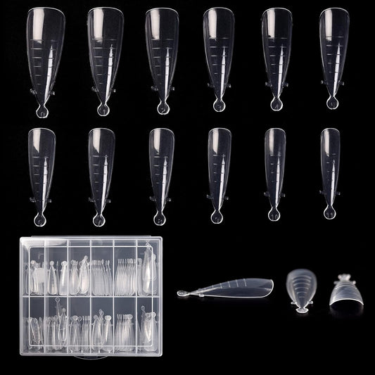 KADS 120PCS Clear Full Cover Dual Nail System Form UV Gel Acrylic Nail Art Mold Artificial Nail Tips with Scale for Extension (MODEL 6)
