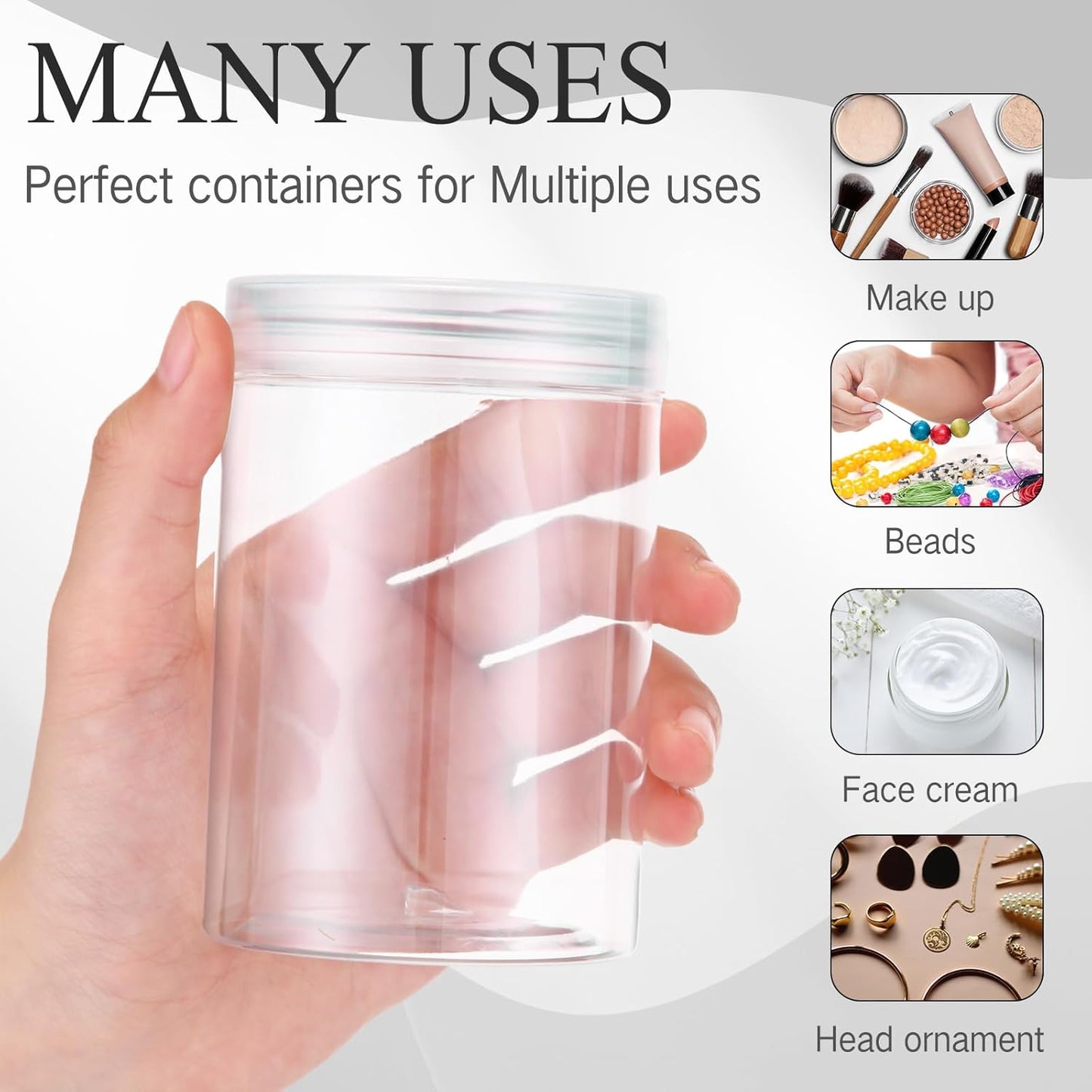SATINIOR 100 Pcs Plastic Jars with Lids Small Containers Lids Wide Mouth Small Plastic Containers for Lotion Cream Rhinestones Body Butters Travel Storage(10 oz, Clear)