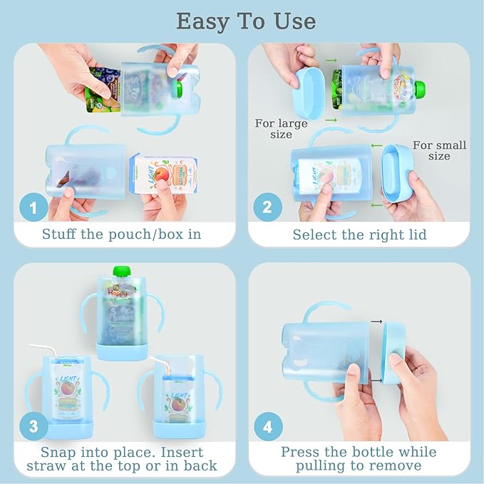MOMUSE Dual-Lid Squeeze Pouch Holder for Food Pouches & Drink Boxes, Baby Pouch Holder with Larger Capacity, Versatile Design for Self-Feeding, Anti-Squeeze Pouch Holder No Spill No Mess, Lightweight