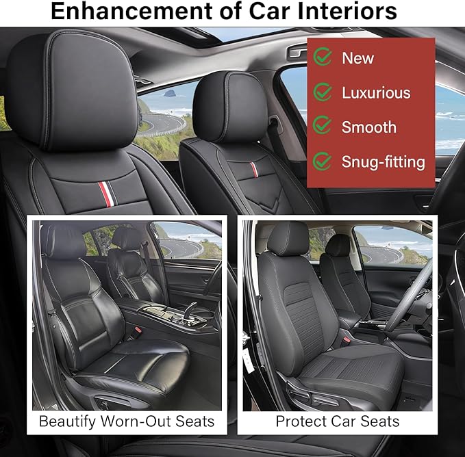 Leather Car Seat Covers Fit for LR Defender 2020-2025, 5 Seater Waterproof and Wear-Resistant Seat Cover Interior Accessories(Full Set,Black)