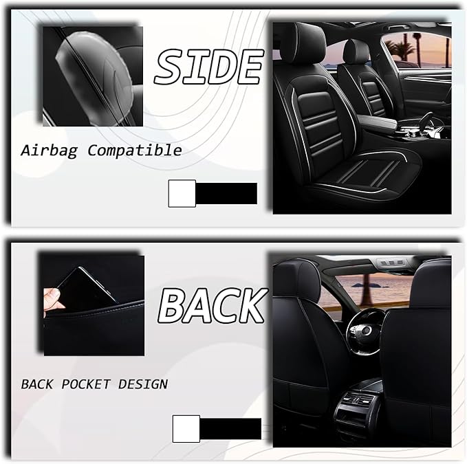Seat Cover for Honda Ridgeline 2006-2025 | Car Seat Covers Front Seats, Waterproof Seat Protectors, Automotive Front Seat Covers (Front Seat, Black&White Line)
