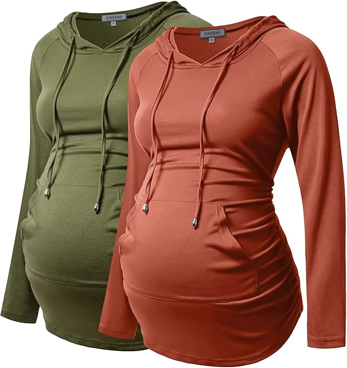 GINKANA Maternity Hoodie Long Sleeves Shirts Casual Maternity Top Pregnancy Sweatshirt Casual Clothes