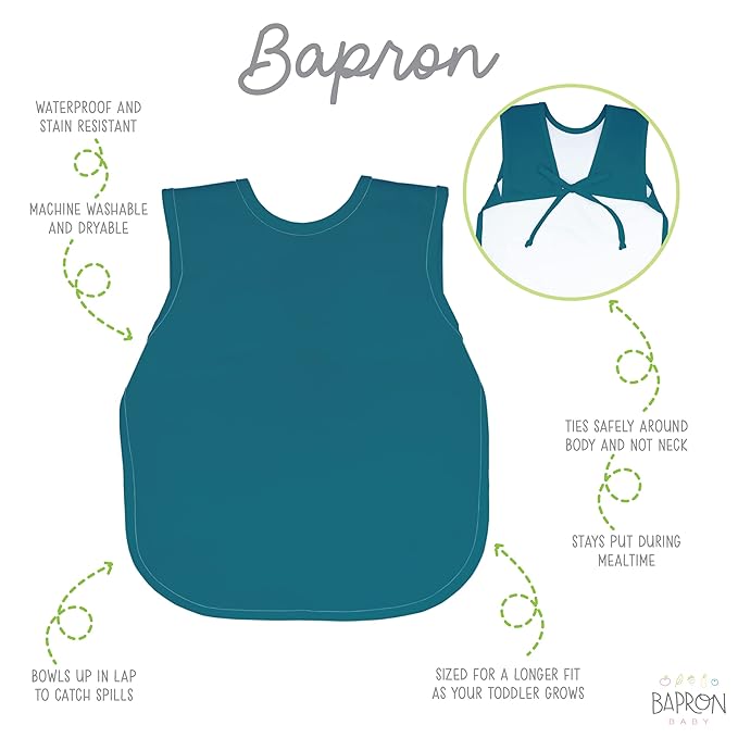 BapronBaby Minimalist Teal Bapron - No Neck Tie Safer Bib for Baby & Toddler - Soft Waterproof Stain Resistant - Machine Washable - Sz Baby/Toddler 6m-3T
