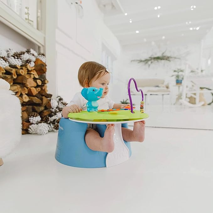 Bumbo Baby Floor Seat, Portable Infant Sit Up Activity & Eating Chair with Tray Accessory, Powder Blue - Feeding and Sitting Lounger for Babies and Infants Ages 3 to 12 Months