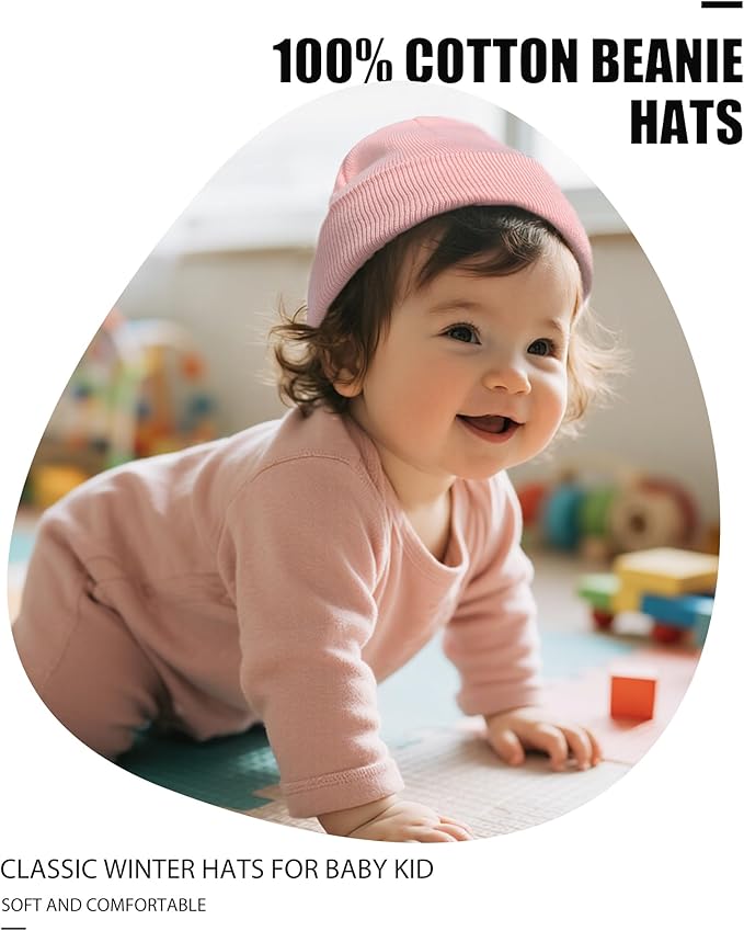ROYBENS 100% Cotton Baby Beanie Cute Toddler Winter Hat Boys Girls Kids Soft Warm Knit Cuffed Caps Beanies for 0-8 Years