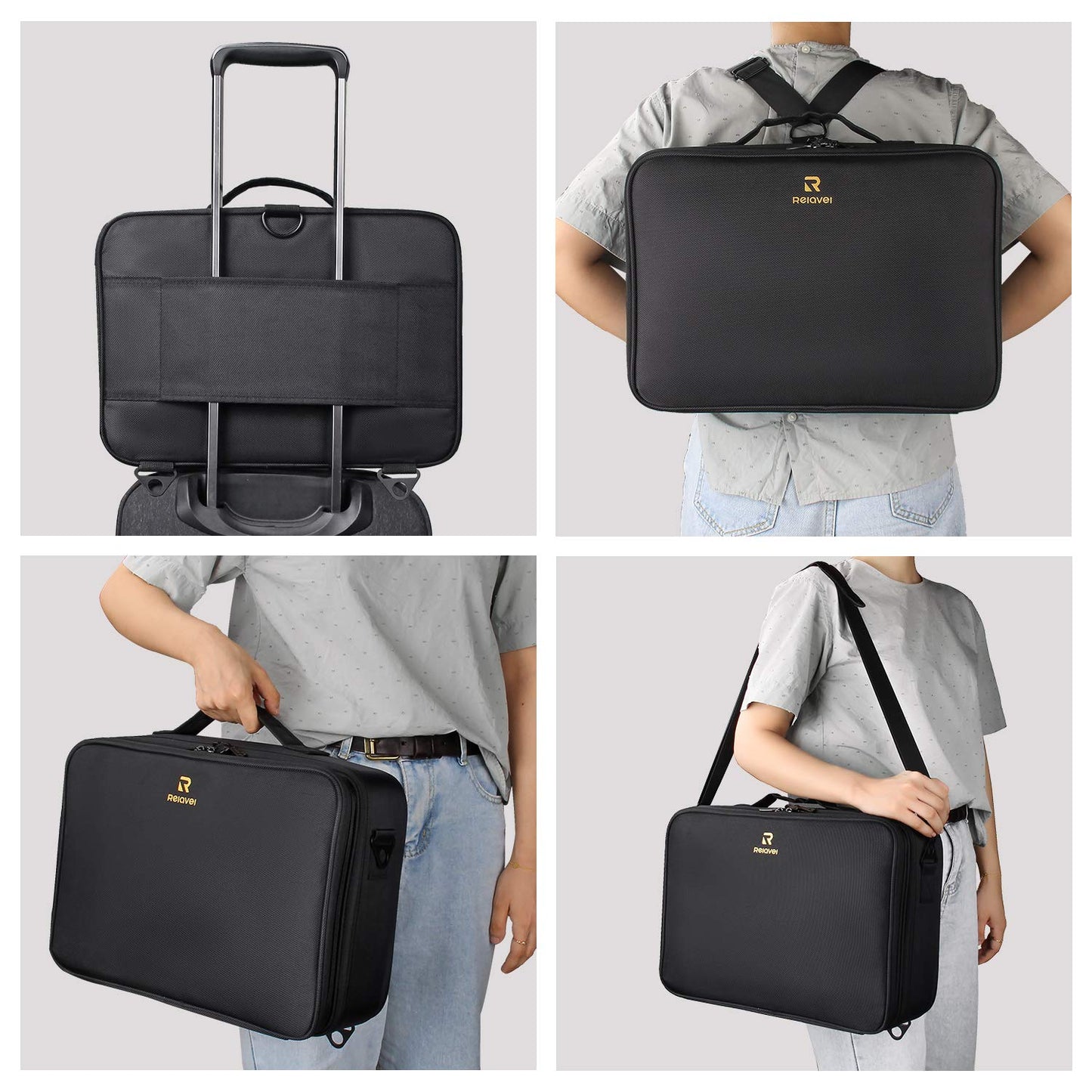 MONSTINA 16.5'' Large Capacity Makeup Case 3 Layers Cosmetic Organizer Brush Bag Barber Train Case Makeup Artist Box for Hair Curler Hair Straightener Brush Set and Cosmetics