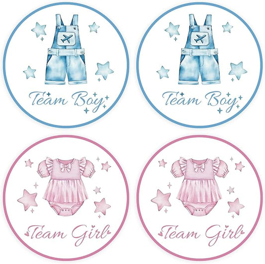 80Pcs Cute Baby Clothes Decal Stickers Roll, 2 inch Team Boy Team Girl Gender Reveal Labels, Pink and Blue Self-Adhesive Decorative Round Stickers for Brithday Baby Shower Party Supplies