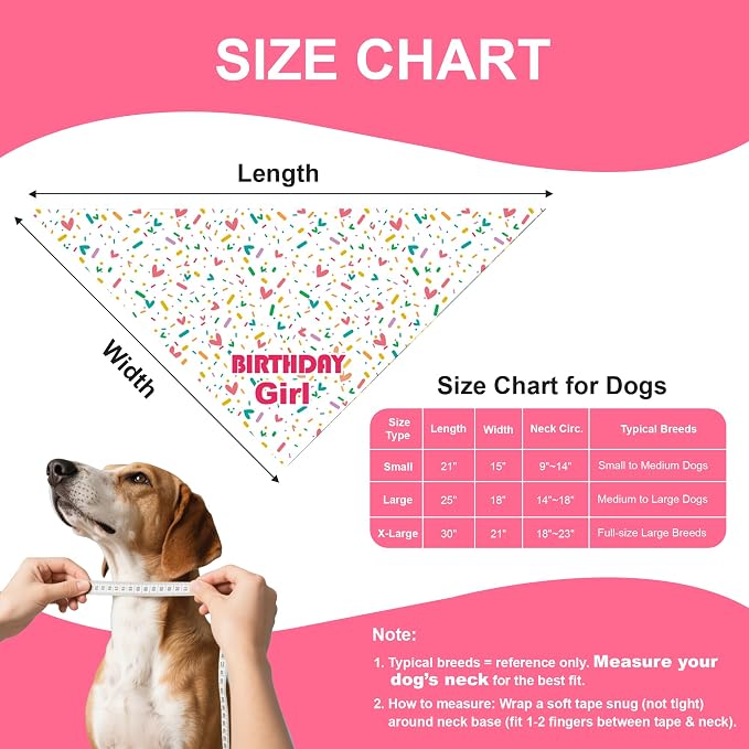Dog Birthday Bandana Girl for Small Dogs, Reversible 2 Patterns in 1, Puppy - Image 4