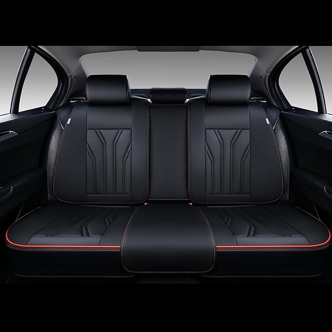 FLORICH Rear Seat Covers Leather Car Seat Covers Waterproof Back Seat Cover Automotive Seat Covers Universal Seat Cushion Protector for Most Cars Trucks SUV-Black&Red Line