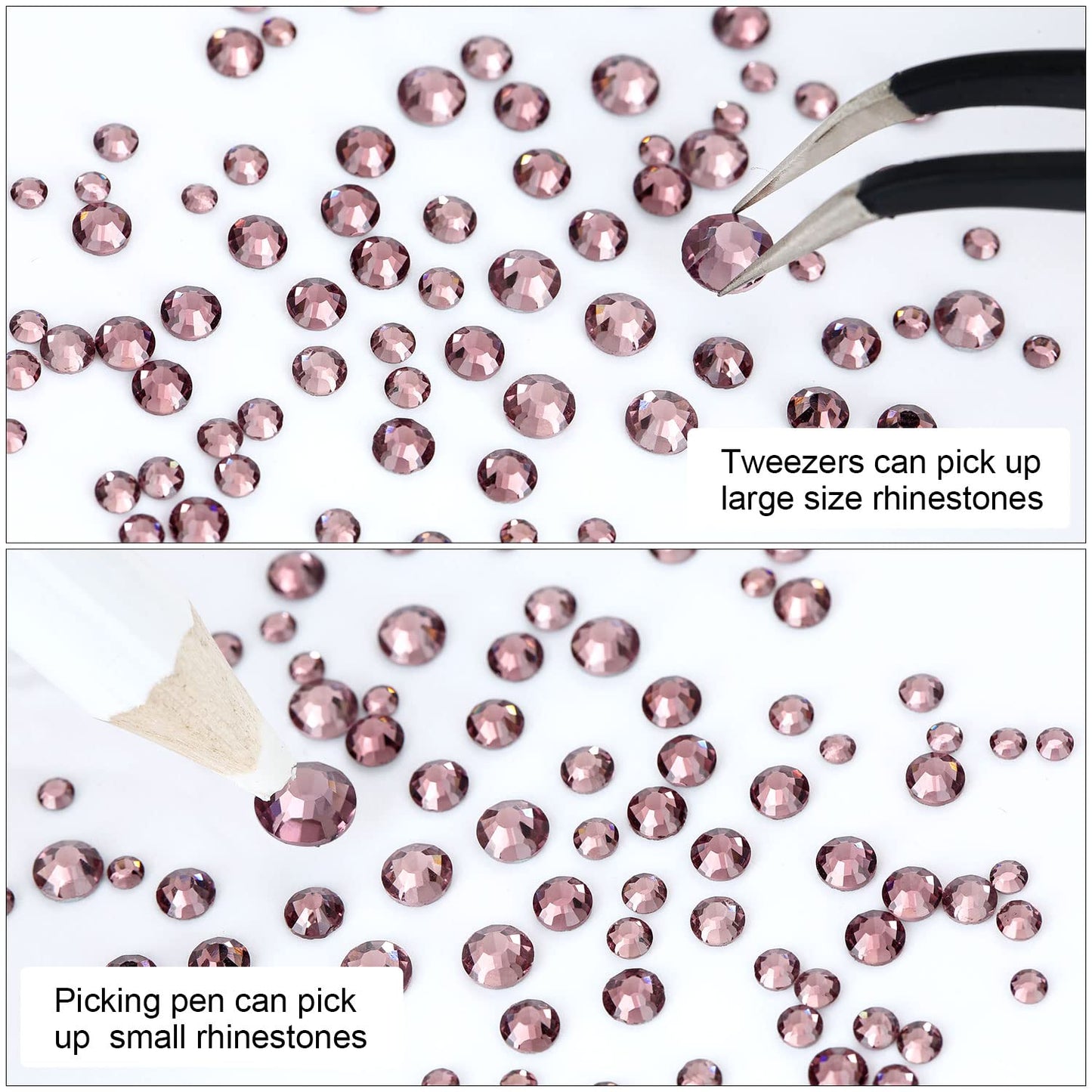 4240Pcs Flatback Light Purple Rhinestones Glass Crystal Diamonds for Nail Art Face Jewels Shiny Round with Tweezers and Picking Pen (SS6~SS20 Set)