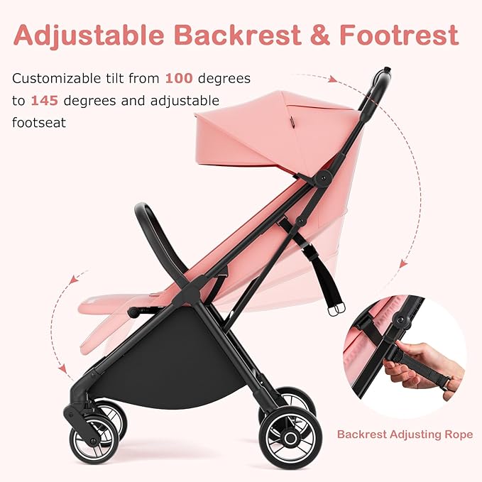 INFANS Lightweight Baby Stroller, Ultra-Compact Fold Airplane Ready Travel Stroller, One-Hand Gravity Fold Near Flat Recline Seat, Foldable Toddler Stroller for Infant 0-36 Month