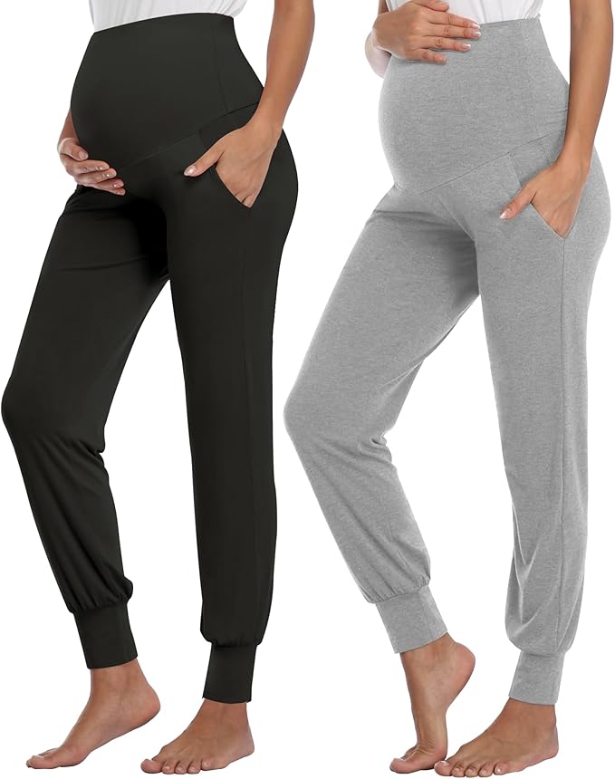 AMPOSH Women's Maternity Pants Stretchy Lounge Workout Pants Casual Loose Comfy Pregnancy Joggers with Pockets