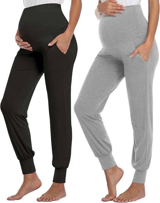 AMPOSH Women's Maternity Pants Stretchy Lounge Workout Pants Casual Loose Comfy Pregnancy Joggers with Pockets