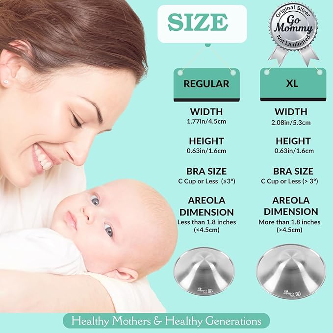 Silver Nipple Shields for Breastfeeding Newborn & A Breastfeeding Essential by Go Mommy - Silver Nursing Cups for Sore Nipple Relief, Protects & Heals Cracked Nipples
