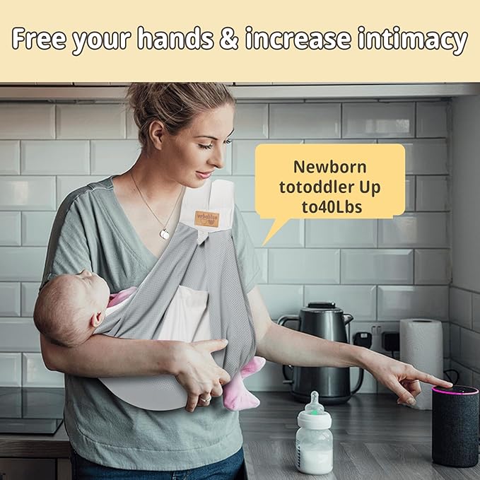 Baby Sling Carrier Newborn, Adjustable Easy Wearing Baby Nursing Warp Sling, New Mom Dad Soft Cotton Baby Front Holder Carrier for Infant Toddler Life Travel Essential Gifts (Mesh Grey)