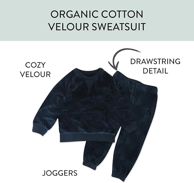 HonestBaby Baby 2-Piece Cozy Velour 100% Organic Cotton Sweatshirt and Jogger Sweatpants Set