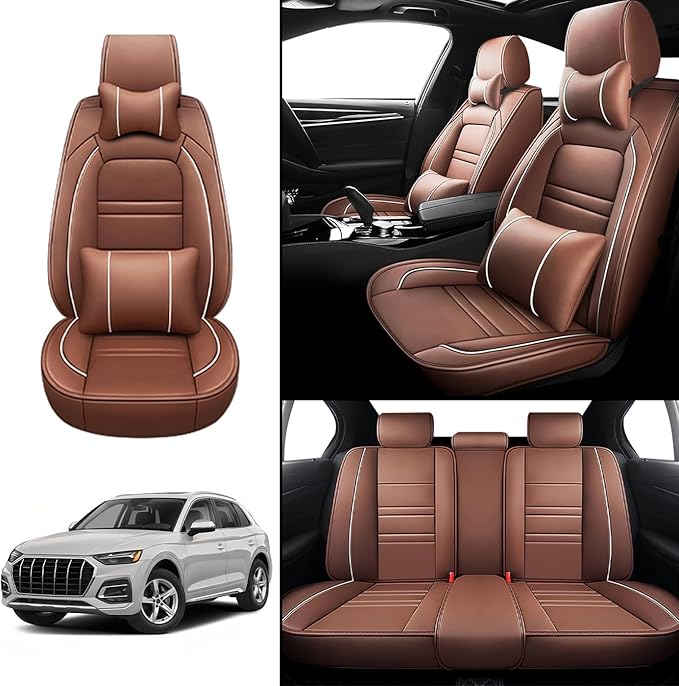 Car Seat Covers for Audi q5 2009-2025 | 5-Seats Seat Covers, Waterproof Seat Protectors, Automotive Seat Covers (Full Set with Pillow,Coffee)