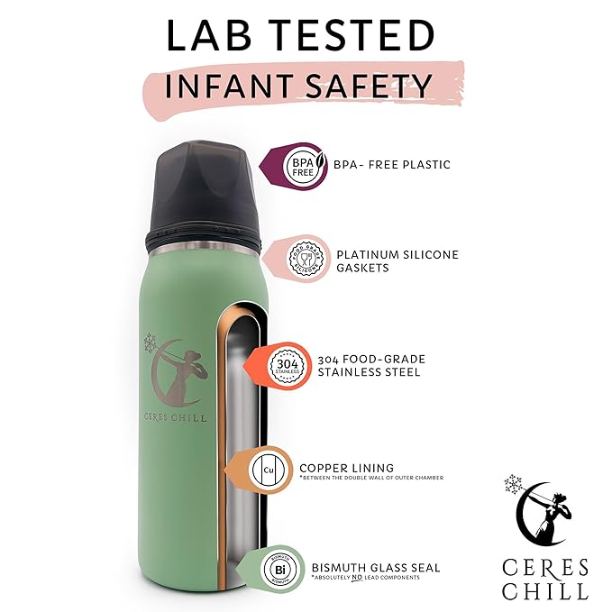 Ceres CHILL OG Breastmilk Chiller & Warmer – 12–34oz Portable Breast Milk Cooler, Storage & Baby Bottle for Travel, Work or On-The-Go – Pump Compatible Container – 0 Dark 30 Midnight Black