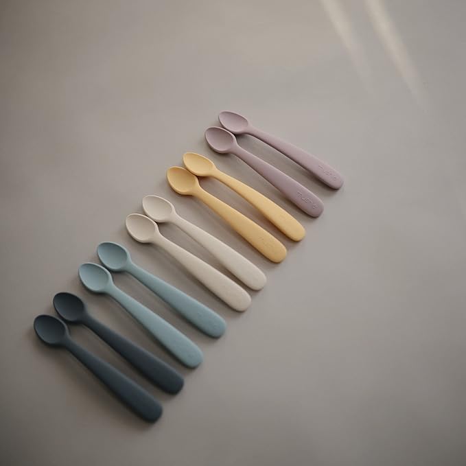 mushie Silicone Baby Feeding Spoons | 2 Pack (Powder Blue)