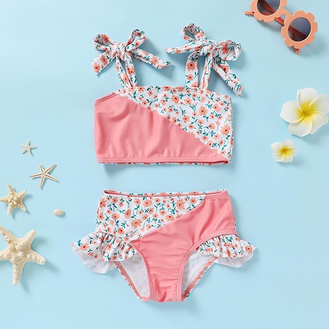 YOUNGER TREE Toddler Girls Two Pieces Swimsuit Color Block Stripe Swimwear Summer Beach Bathing Suit 18M-5T