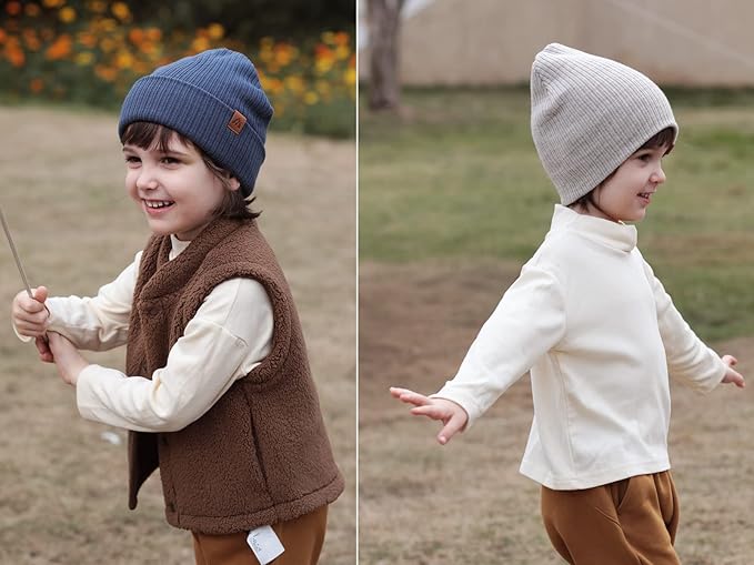 Moon Kitty 2PCS Baby Beanie Soft Toddler Beanie Warm Knitted Infant Winter Hats for Baby Boys
