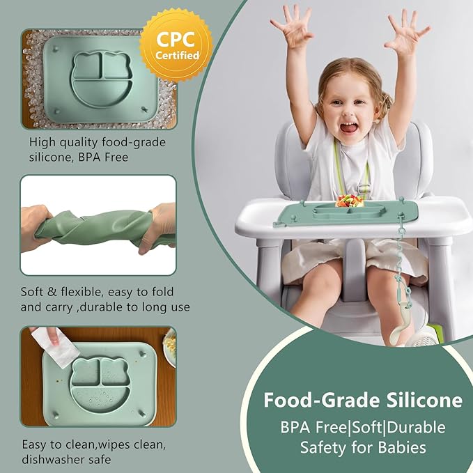 2 Pack Silicone Baby Placemats with Non-Slip Strong Suction Base and Anti-Drop 8 Stretchable Straps, BPA Free Food Grade Silicone Table Mats for Babies Toddlers, High Chair, Dining Tables,Beige+Pink