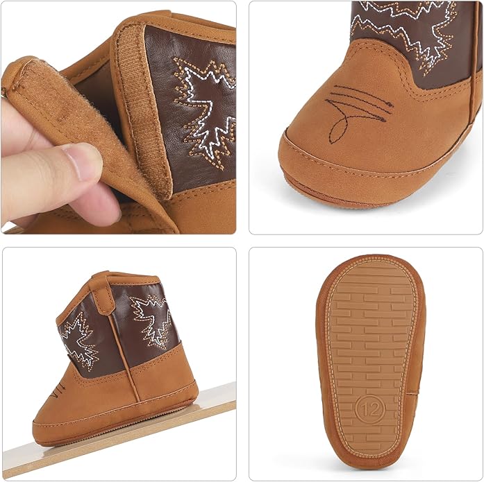 MK MATT KEELY Leather Western Boots Cowboy Bootie Soft Sole Non-Slip Crib Shoes for Baby Infant Toddler Girls Boys Newborn