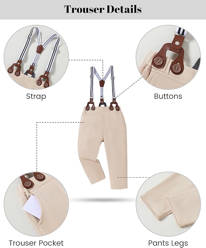 nilikastta Boy Suit Toddler Boy Outfit Boy Dress Shirt with Bowtie/Suspender Pants Gentleman Wedding Outfits 1-10 Years