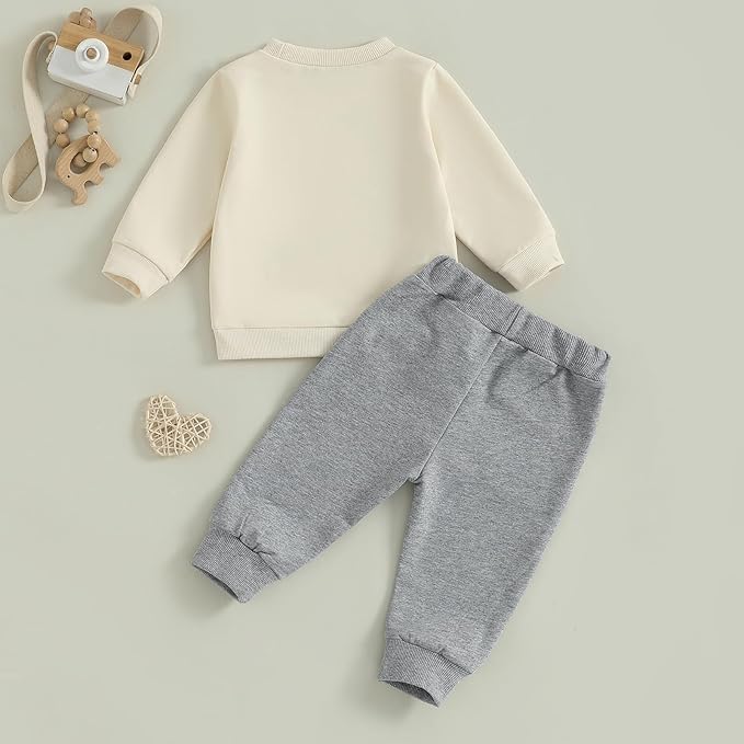 Nyapruwe Toddler Baby Boy Fall Outfit Funny Print Long Sleeve Sweatshirt Joggers Pants Set Kids Warm Winter Clothes
