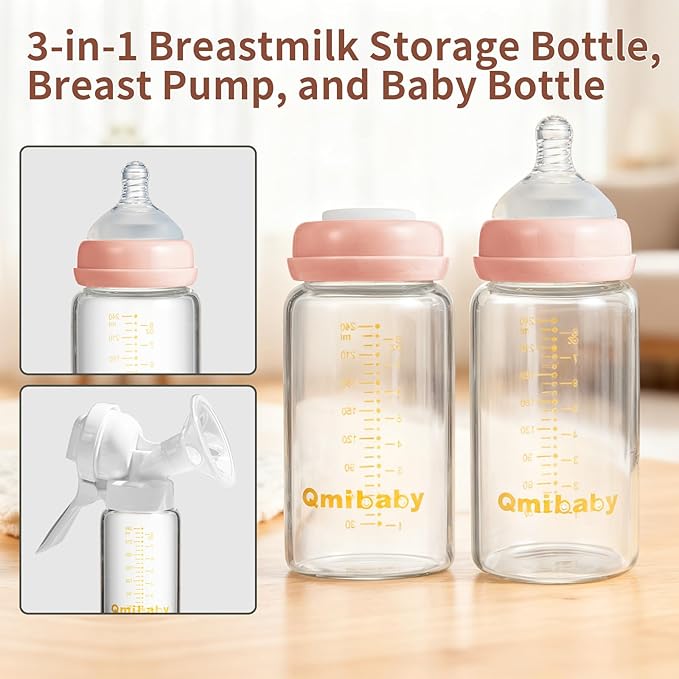Breast Milk Storage Bottles 240ml 8oz BPA-Free Leak-Proof Baby Bottle for Breastmilk Storage Wide Neck Bottles with Screw Ring Sealing Disk Breastfeeding (Pink, 240ml-2Packs)