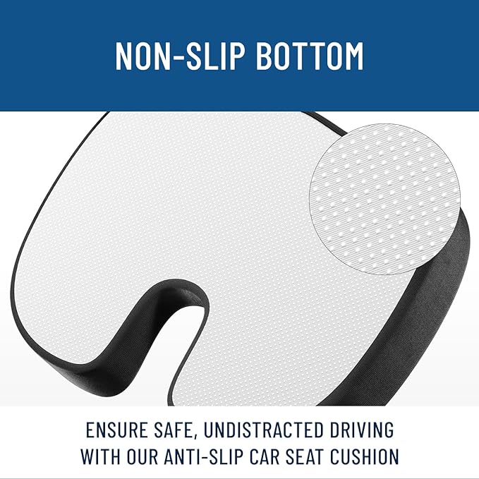 Everlasting Comfort Doctor Recommended Memory Foam Seat Cushion for Office Chairs & Car Seat - Ergonomic Office Desk Accessories for Tailbone Pain Relief, Sciatica & Back Support