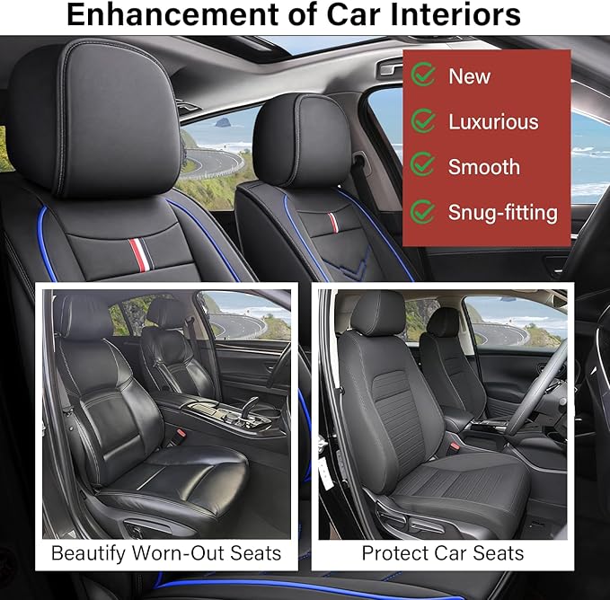 Leather Car Seat Covers Fit for LR Range Rover Sport 2023-2025, 5 Seater Waterproof and Wear-Resistant Seat Cover Interior Accessories(Full Set,Black&Blue)