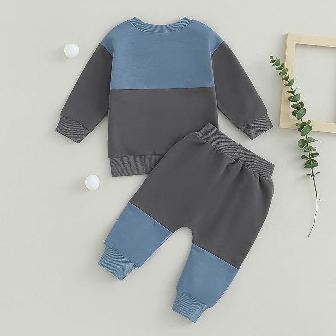 Toddler Baby Boy Fall Clothes Waffle Contrast Color Sweatshirt Pants Sets Infant Winter Outfits 6 12 18 24 Months