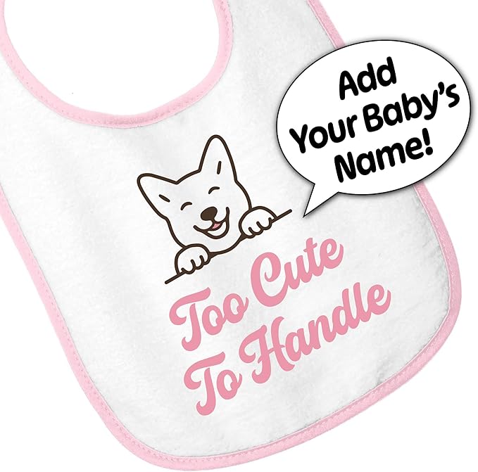 Personalized Baby Bib – Soft Cotton Terry, Cute Jindo Dog Design with Custom Text (1-2 Lines) – Newborns & Toddlers