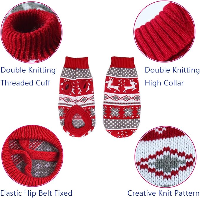 Vehomy Dog Christmas Sweaters Pet Winter Knitwear Xmas Clothes Classic Warm - Image 2