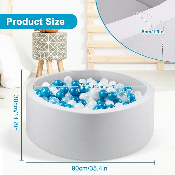 Foam Ball Pit for Toddlers, 35.4"x 11.8" Soft Round Ball Pit for Baby Children, Child Playpen Ball Pool, Easy to Clean or Install, Ideal Gift for Kids (Balls NOT Included) - Light Grey