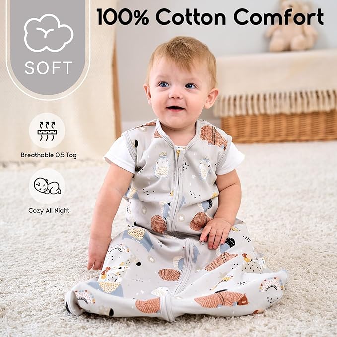 Yoofoss Baby Sleep Sack 0-6 Months 0.5 Tog Wearable Blanket for Baby, 3 Pack 100% Organic Cotton Infant Toddler Sleeping Sack 2-Way Zipper Lightweight Sleep Sack