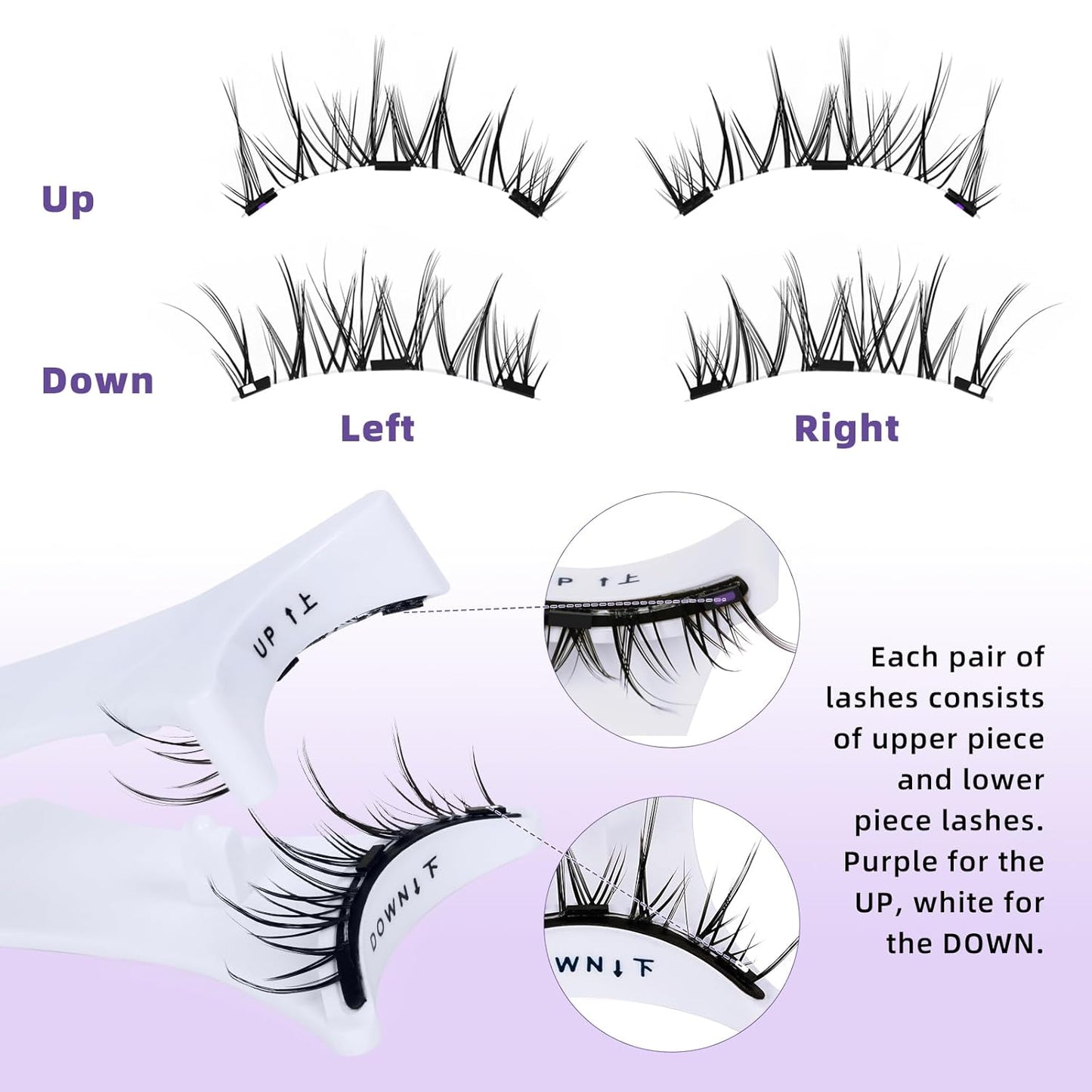 B&Qaugen Magnetic Eyelashes with Applicator Reusable Glue-Free Natural Look Eyelashes Kit Easy to Wear and Remove (2Pairs)